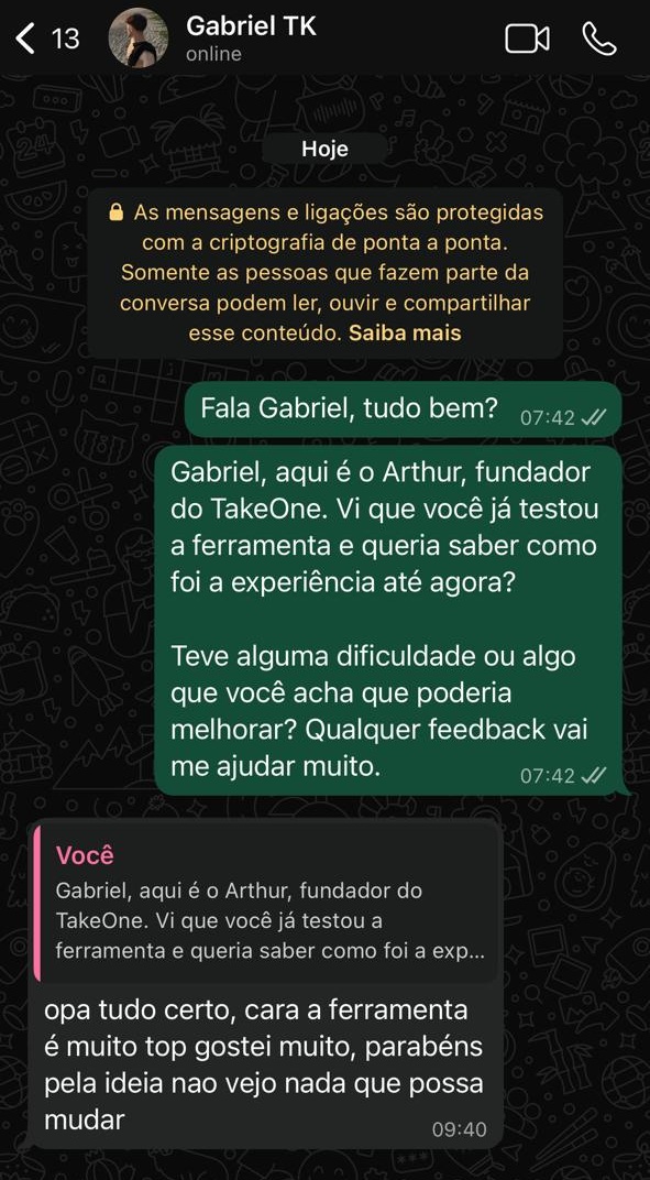 Feedback de cliente Gabriel